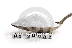 Spoon full of sugar substitute stevia. No sugar concept