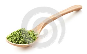 Spoon of green matcha tea powder