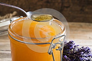 Spoon of honey close up