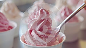 frozen yogurt indulgence, a spoon hovering over a cup of frozen yogurt, eager to savor the chilled and velvety photo