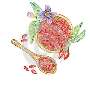 Spoon and plate with goji berries