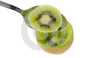 Spoon scooping kiwifruit