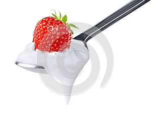 Spoon of strawberry yoghurt