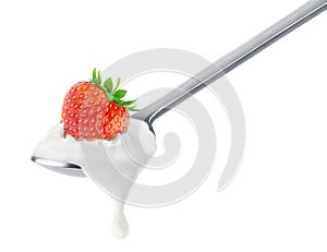 Spoon of strawberry yogurt