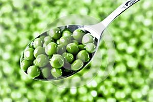 Spoon With Wet Green Peas
