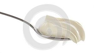 Spoon of whipped mascarpone cheese cream
