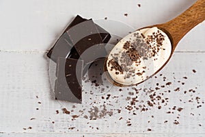 Spoon yogurt. chocolate and yogurt