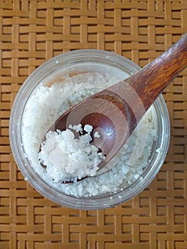 Spoonful Coarse Salt Brown and aesthetic Background