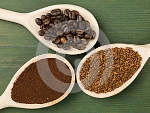 Spoonfuls of Instant Granulated and Roast Coffee Beans