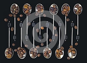 Spoons with coffee beans