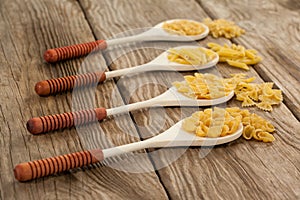 Spoons filled with varieties of pasta