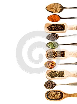 Spoons with herbs and spices