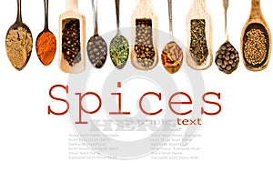 Spoons with herbs and spices