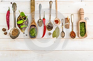 Spoons with herbs and spices
