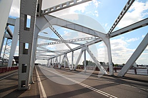 Spoorbrug bridge Dordrecht and road bridge Zwijndrechtse brug in the Netherlands over the Merwede