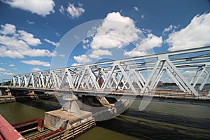 Spoorbrug bridge Dordrecht and road bridge Zwijndrechtse brug in the Netherlands over the Merwede