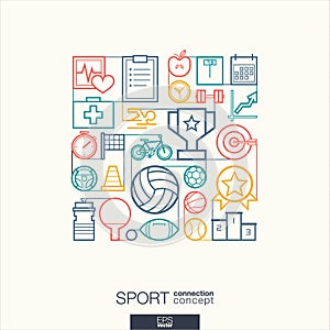 Sport abstract background, integrated thin line symbols.