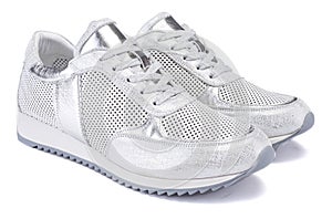 A sport active silver metallic sneaker isolate on white background