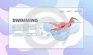 Sport activities flat illustration. Swimming pool training