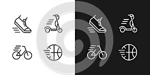 Sport activity pixel perfect linear icons set for dark, light mode