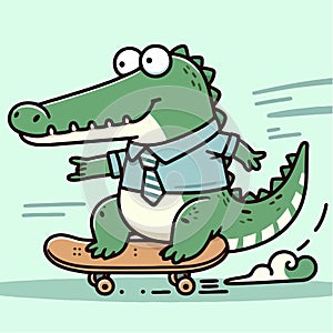 sport animal cool crocodile on a fast skateboard