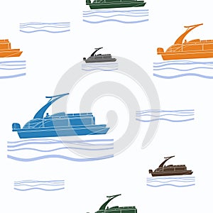Sport Arch Pontoon Boat Vector Illustration Seamless Pattern