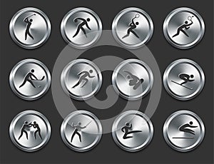 Sport Athletes Icons on Metal Internet Buttons
