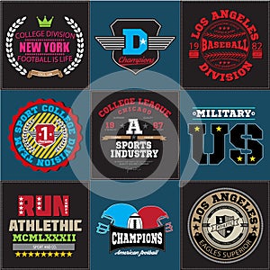 Sport athletic college baseball football logo emblem collection. Graphics and typography t-shirt design for apparel.