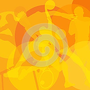Sport background. Olympiad illustration. Yellow silhouettes of athletes on an orange background. photo