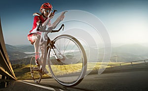 Sport background. Road cyclist.