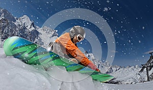 Sport background. Winter sport, snowboarder.