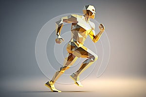 Sport backgrounds. Concept of a low poly running man. 3d render of the geometric runner Generative AI