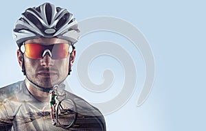 Sport backgrounds. Heroic Cyclist portrait.