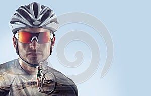 Sport backgrounds. Heroic Cyclist portrait. photo