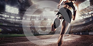 Sport Backgrounds. Soccer stadium and running track. 3d render