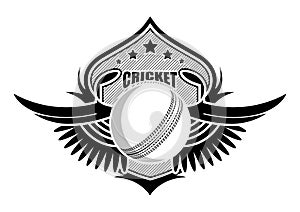 Sport ball on background of stylized shield with wings. Cricket  sporting emblems. Tournament symbol. Vector