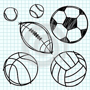 Sport ball hand draw on graph paper.