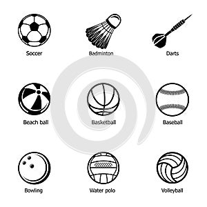 Sport ball icons set, simple style