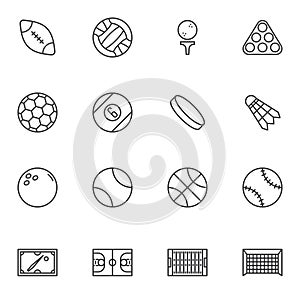 Sport ball line icons set