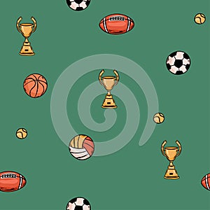 Sport ball seamless pattern vector Ball football basketball volleyball