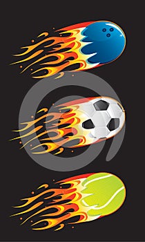 Sport balls in fire