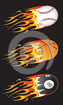 Sport balls in fire