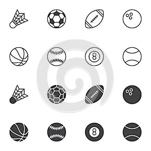 Sport balls icon set, line and glyph version