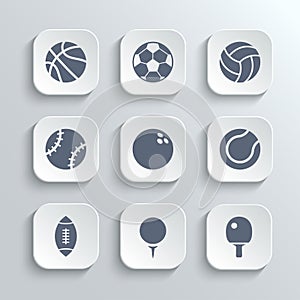 Sport balls icon set - vector white app buttons