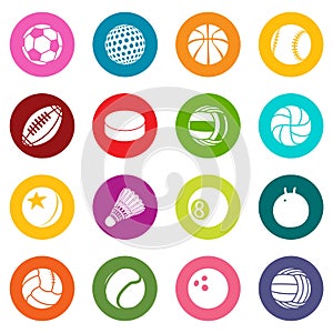 Sport balls icons set colorful circles vector