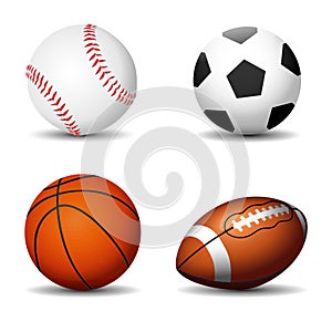 Sport balls silhouettes isolated. Football, basketball, rugby, baseball