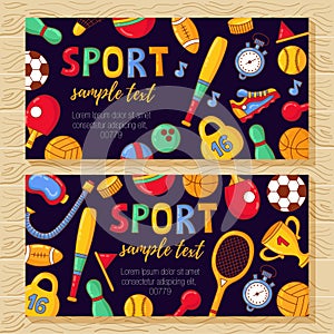 Sport banners template with fitness doodle icons
