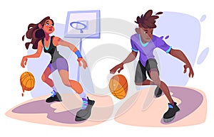 Sport basketball player character man and woman