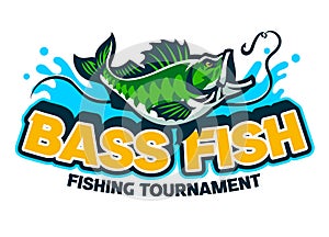 Sport Bass Fish Logo Catching Fishing Hook