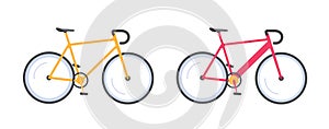 Sport bicycle flat icon, race road tour bike cycle vector image graphic illustration set cartoon simple modern design, red yellow